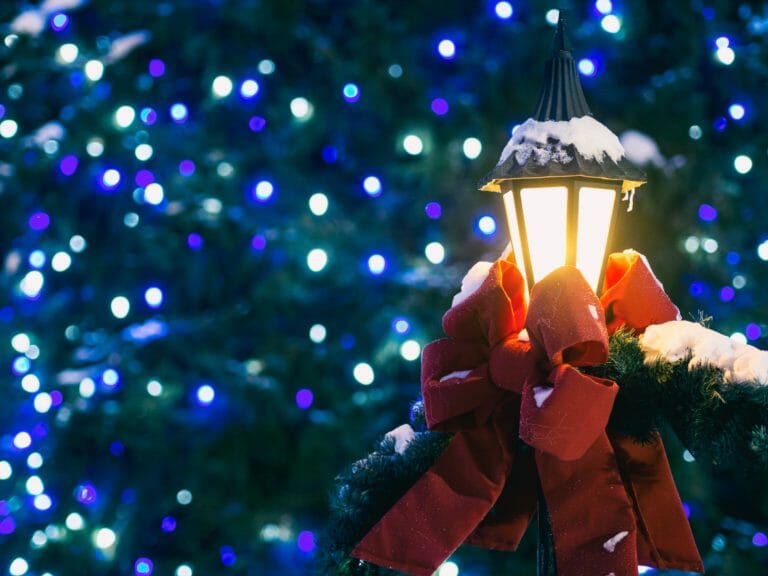 Outdoor lamp with Christmas lights